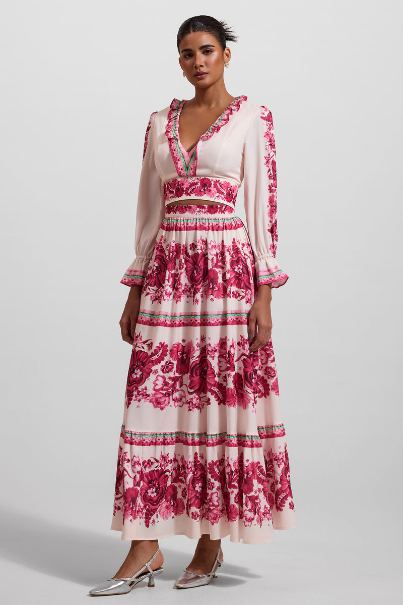 Frill Lantern Sleeve Maxi Dress
