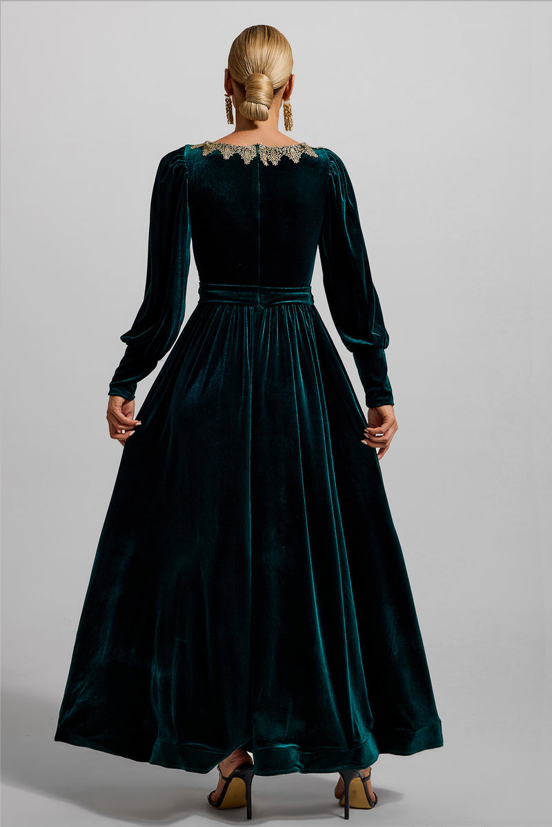 Velvet Lantern Sleeve Maxi Dress