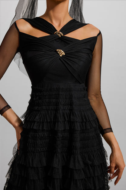 Ruffle Tiered Long Sleeve Midi Dress