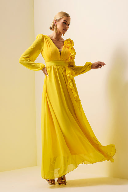 Lantern Sleeve Frill Maxi Dress