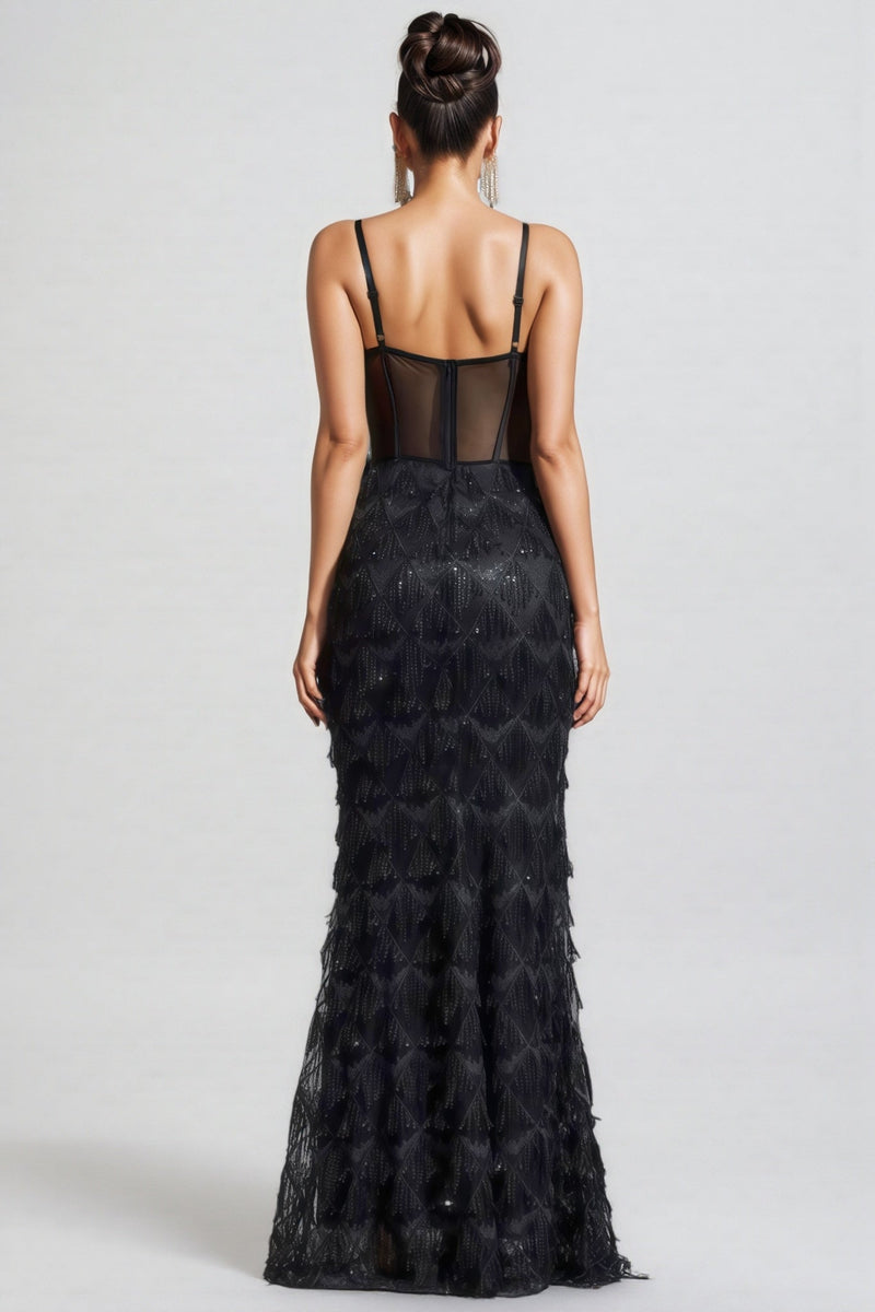 Max Sequin Tassel Neck Maxi Dress