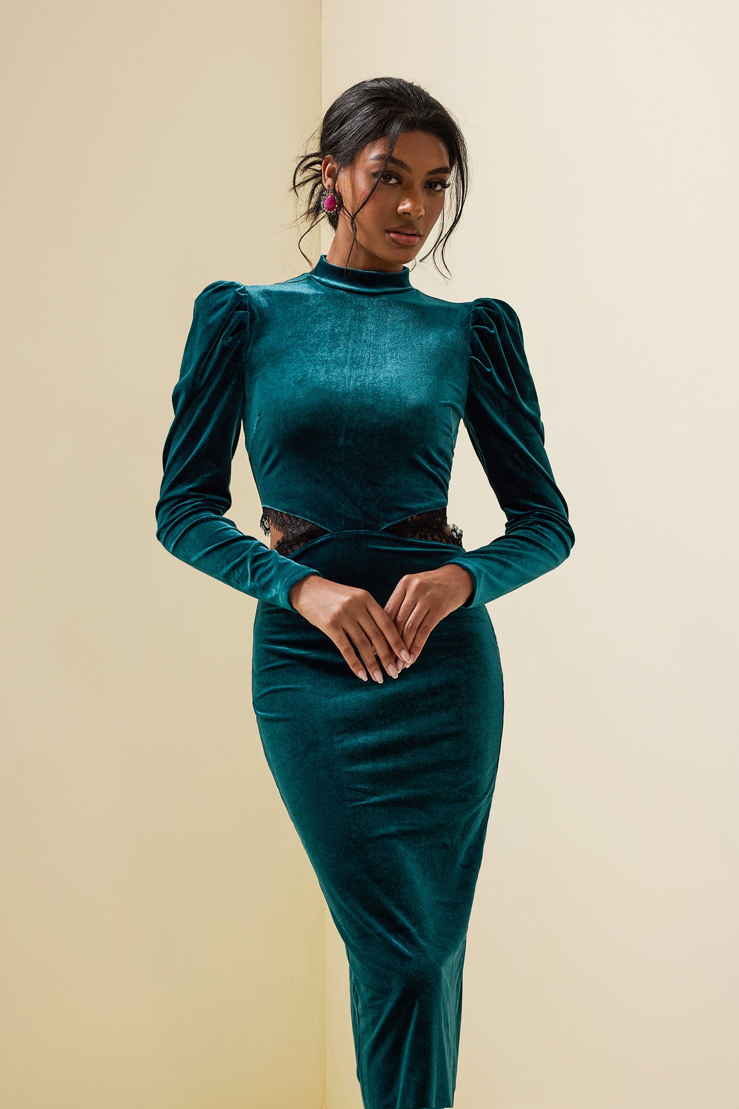 Velvet Lace Cut-out Midi Dress