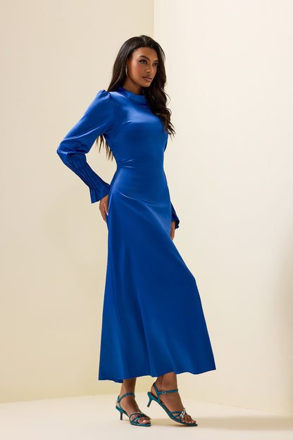 Satin Lantern Sleeve Midi Dress