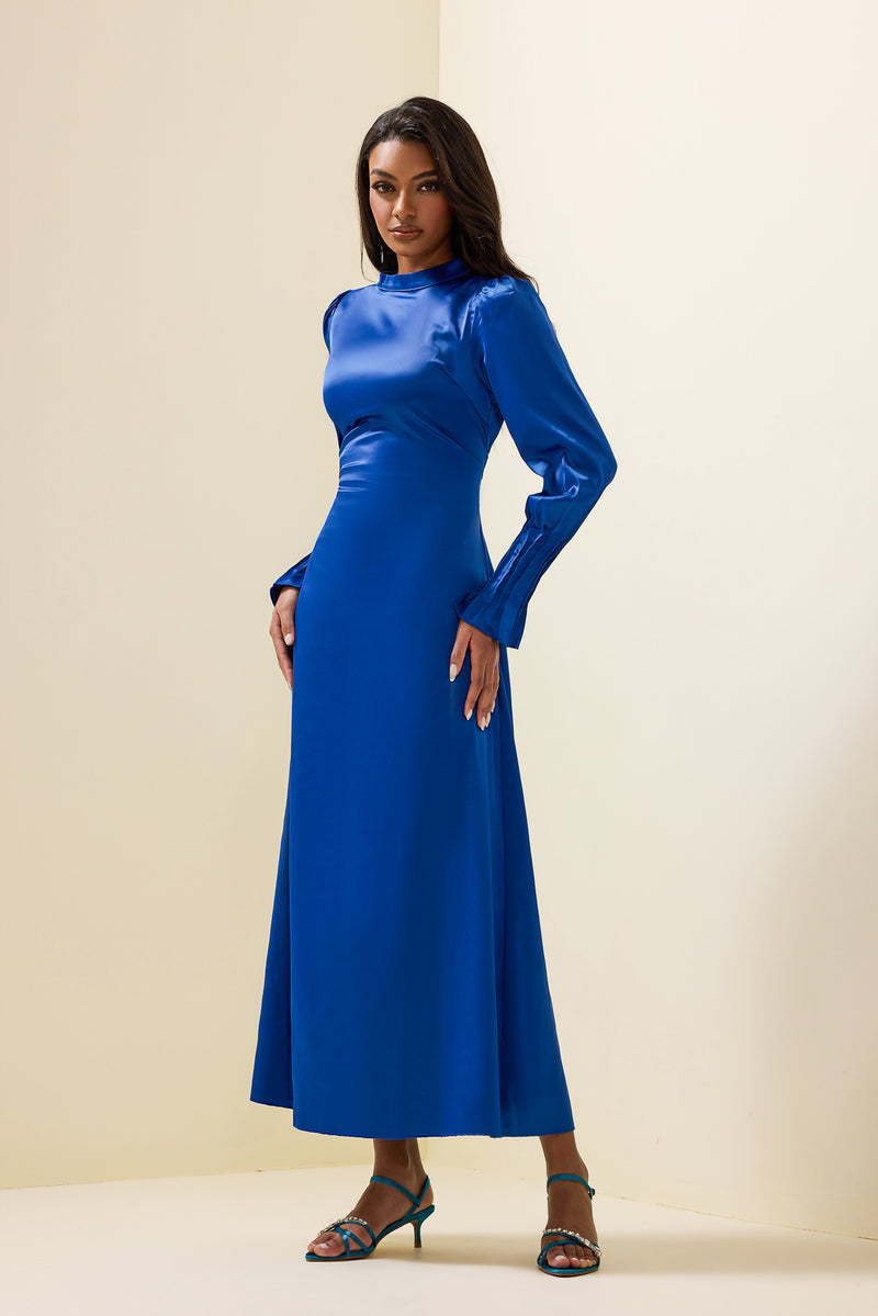 Satin Lantern Sleeve Midi Dress