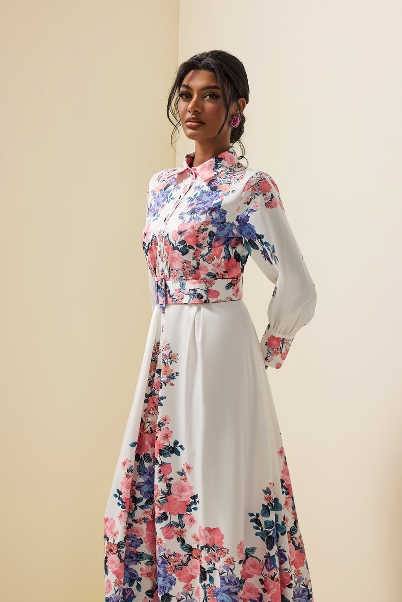 Shirt Collar Midi Dress With Belt