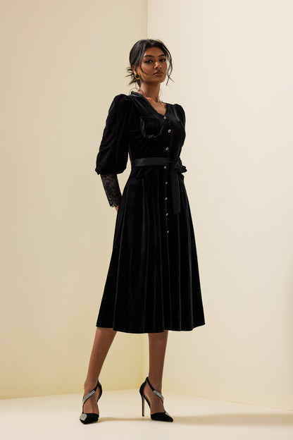 Velvet Lace Long Sleeve Midi Dress