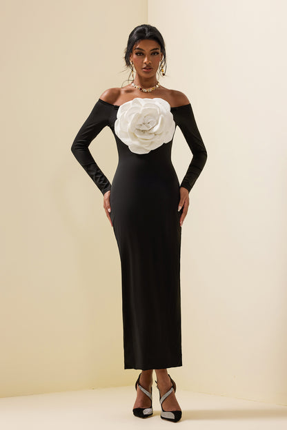 3d Jersey Off-shoulder Midi Dress