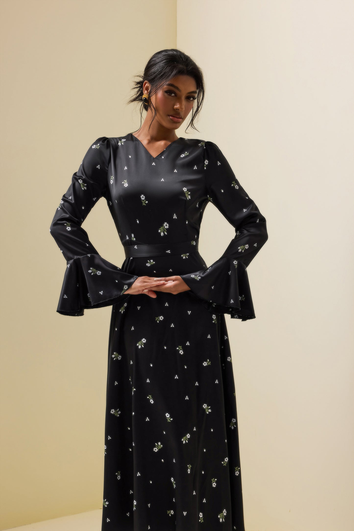 Satin Ball Sleeve Midi Dress