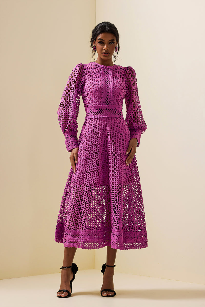 Lace Lantern Sleeve Midi Dress