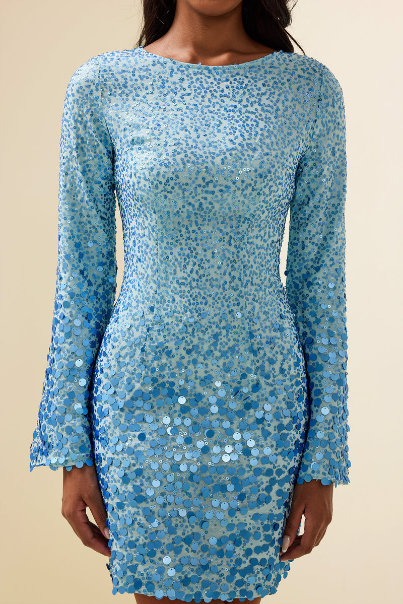 Sequin Round Neck Long Sleeve Mini Dress