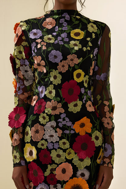Embroidered Long Sleeve Mini Dress