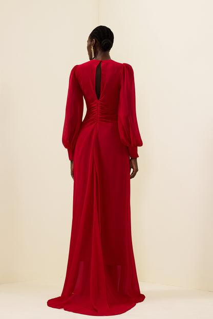 Knotted Lantern Sleeve Maxi Dress