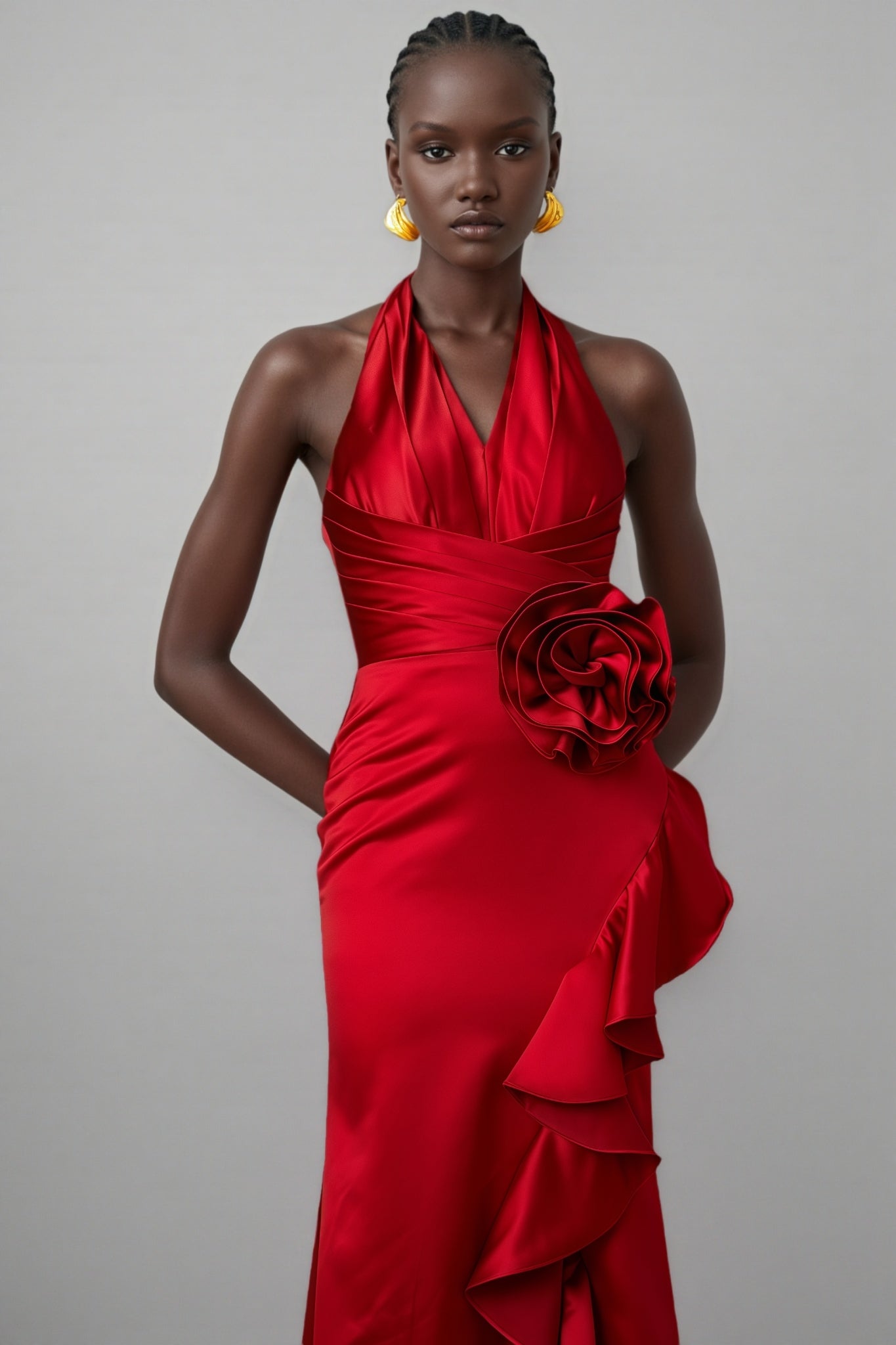 Caiusa Red 3d Ruffle Maxi Dress