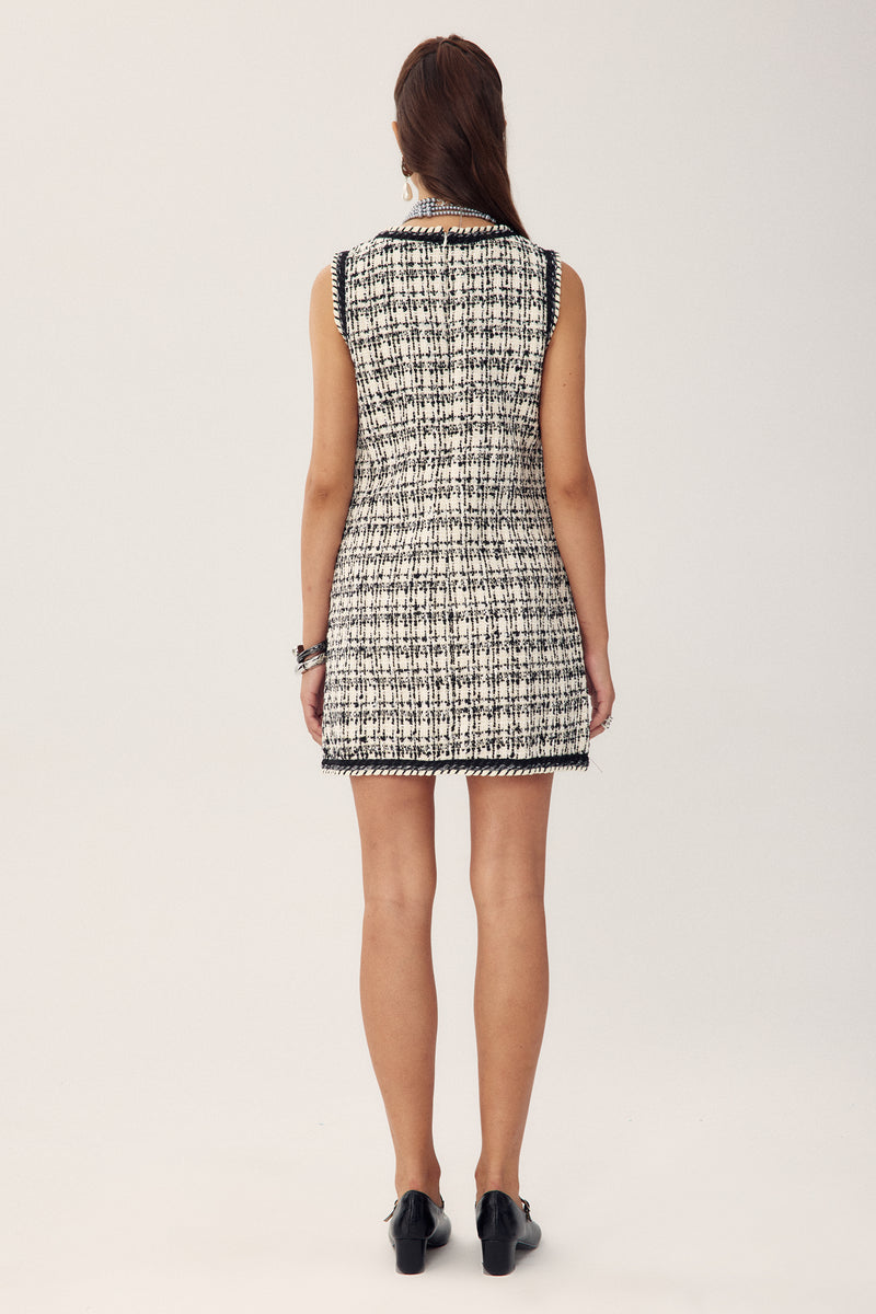 Aldine Diamante Contrast Trimmed Tweed Mini Dress