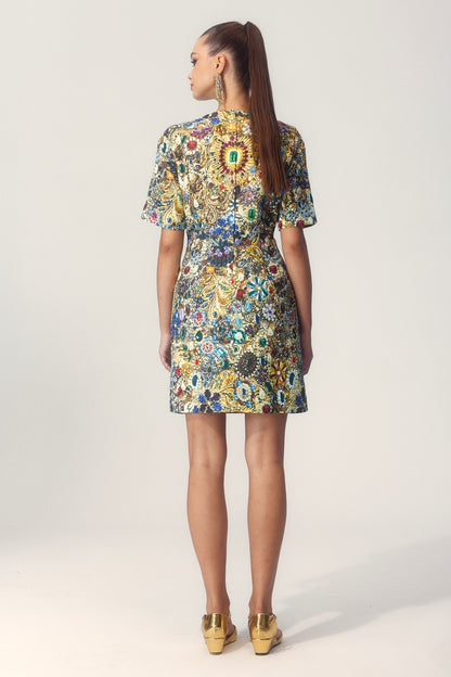 Sabina Rhinestone Embellished Short Sleeve Mini Dress