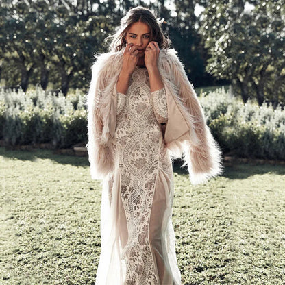 Autumn White Sleeve Backless Wedding Vestidos Y2k Traf Midi Dresses