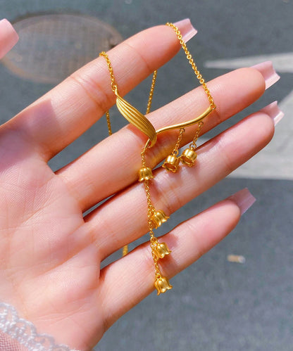 Gold Sterling Silver Overgild Lily of the Valley Tassel Pendant Necklace Kx1052