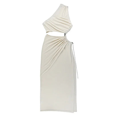 Hollow Oblique Commuter One-shoulder Midi Dresses