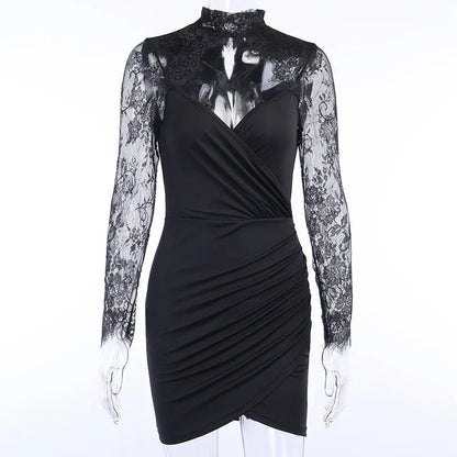Splicing Long-sleeved Femininity V-neck Crop Party Midi Dresses