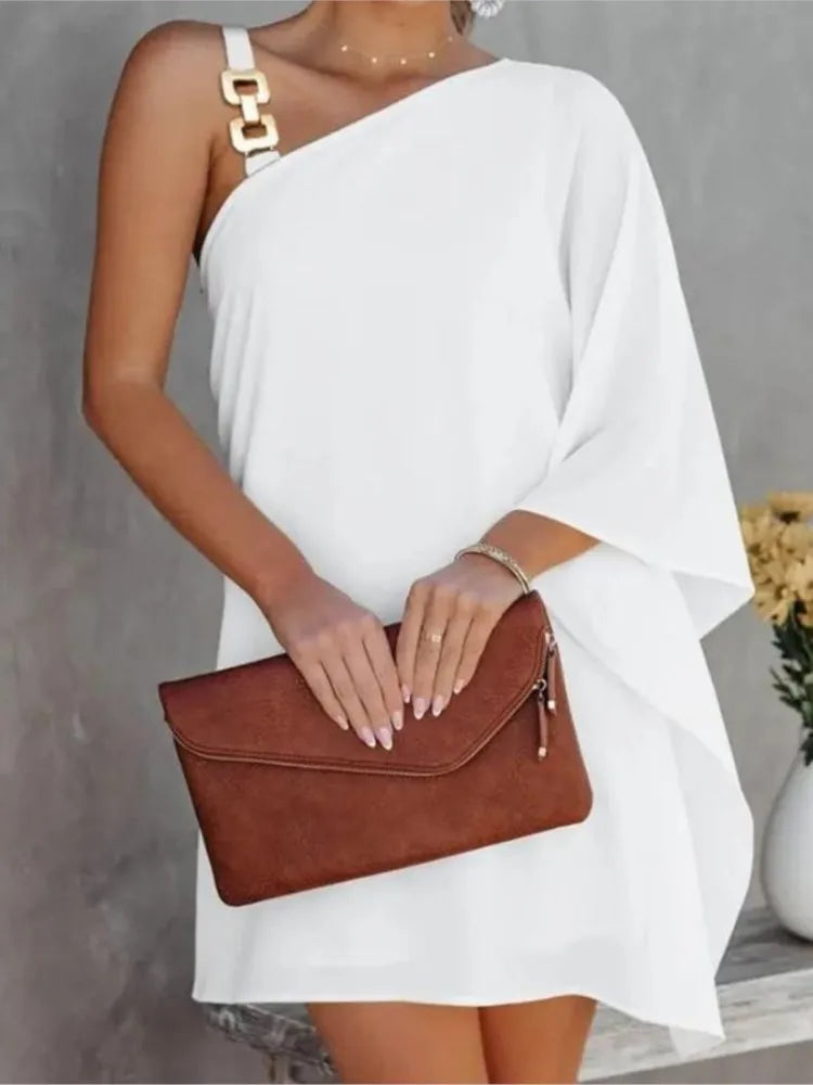 Summer Dresses for Irregular Mini Dress Gown One Shoulder Diagonal Neck Print Vestidos