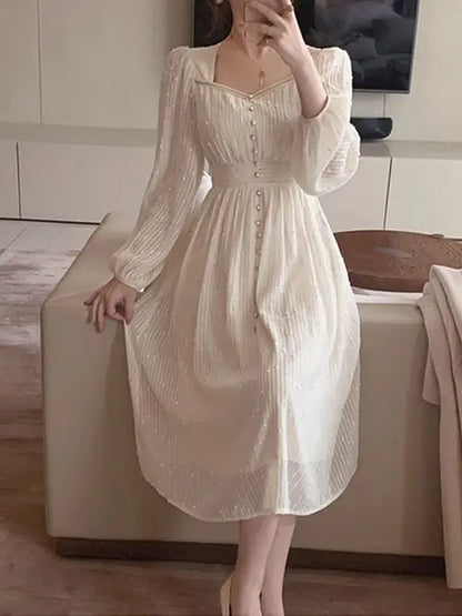 Summer New White Midi Dresses Princess Female Party a Line Clothes Prom Robe Vestdios