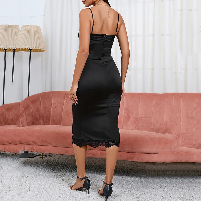 Summer Puss Lace V-neck Midi Dresses