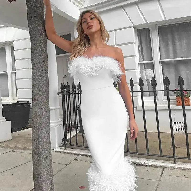 Pencil Off Shoulder Birthday Club Midi Dresses