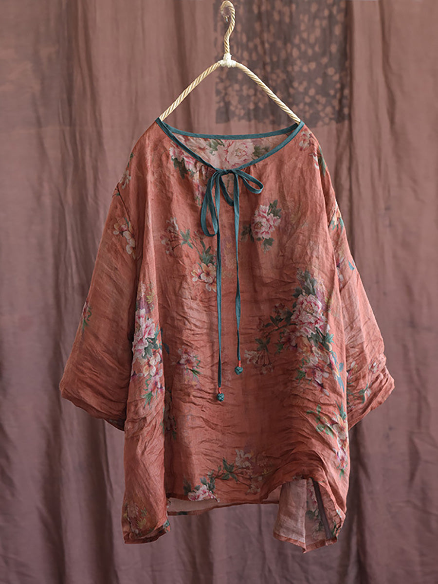 Spring Strap Linen Blouse Hh056