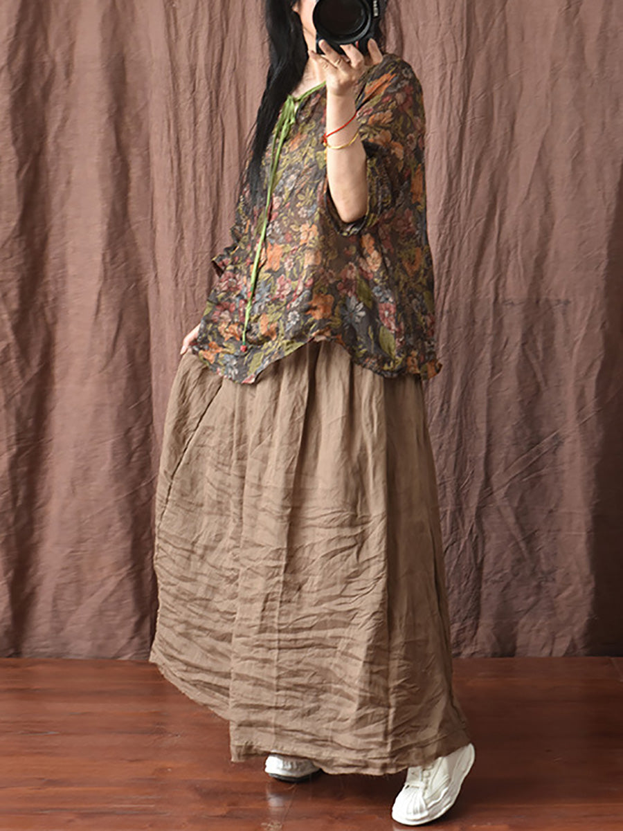 Spring Strap Linen Blouse Hh056
