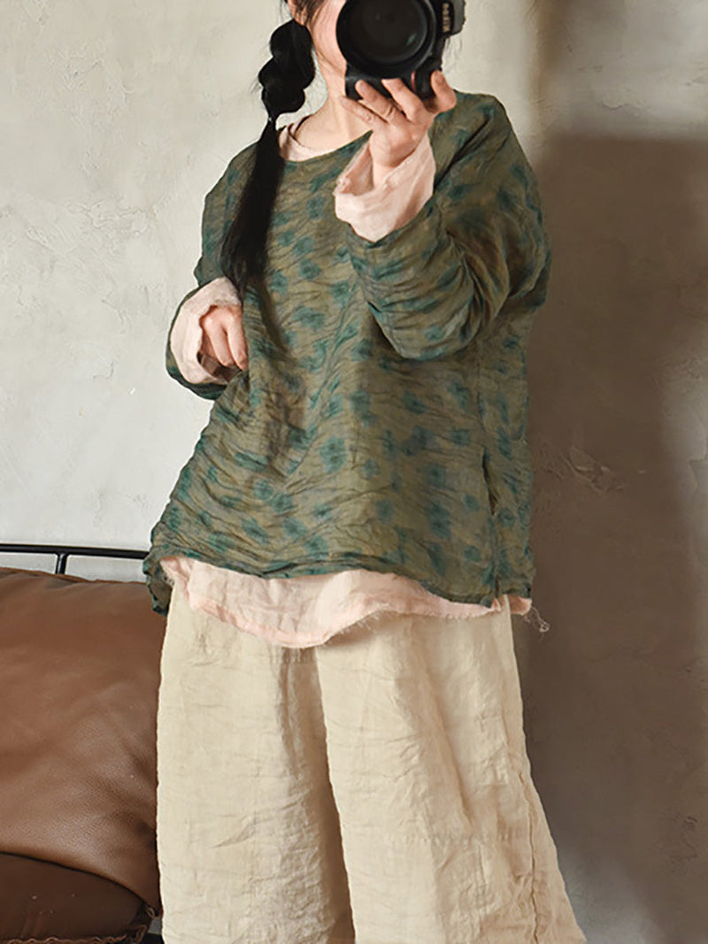 Spring Artsy Tie-dye Ramie Blouse Co1034