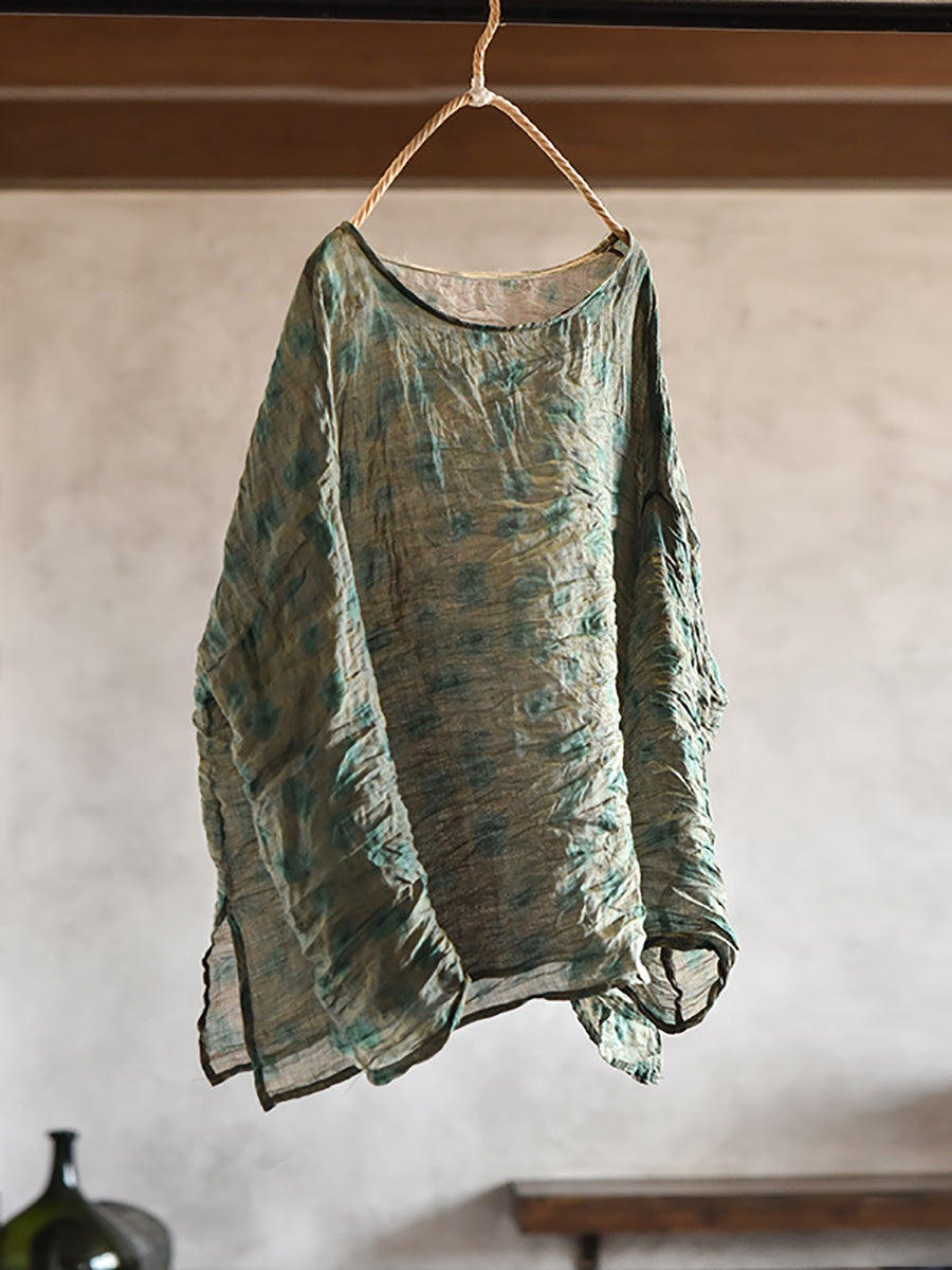 Spring Artsy Tie-dye Ramie Blouse Co1034
