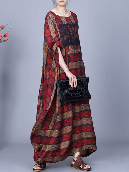 Artsy Stripe Irregular Spliced Maxi Dress Co1035