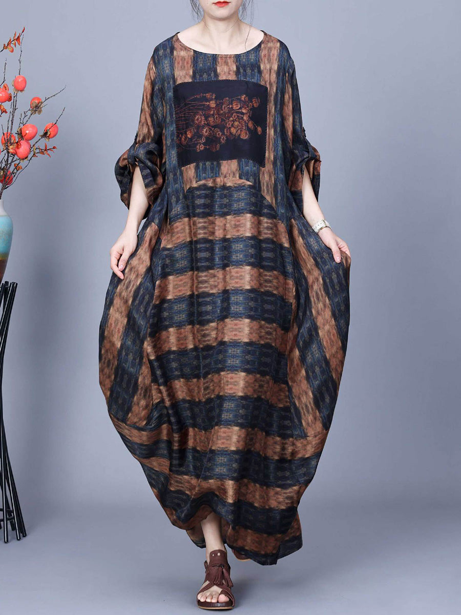 Artsy Stripe Irregular Spliced Maxi Dress Co1035