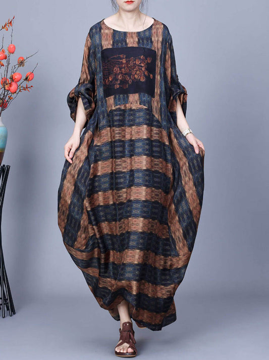 Artsy Stripe Irregular Spliced Maxi Dress Co1035