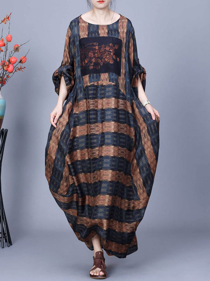 Artsy Stripe Irregular Spliced Maxi Dress Co1035