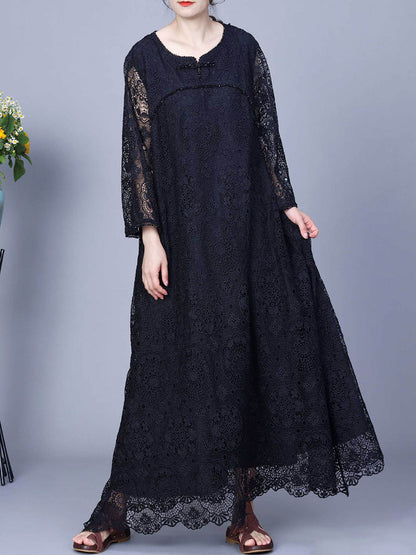 Summer Artsy Lace Spliced Maxi Dress Kl1017