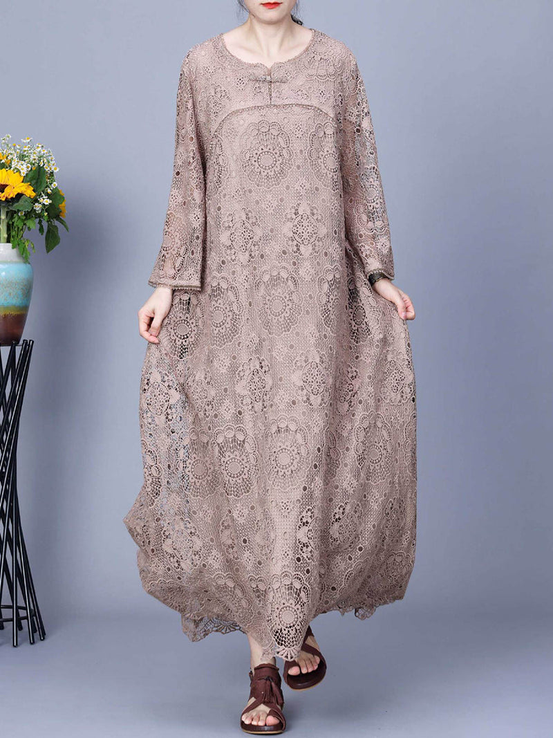 Summer Artsy Lace Spliced Maxi Dress Kl1017