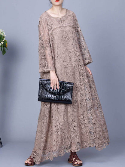 Summer Artsy Lace Spliced Maxi Dress Kl1017