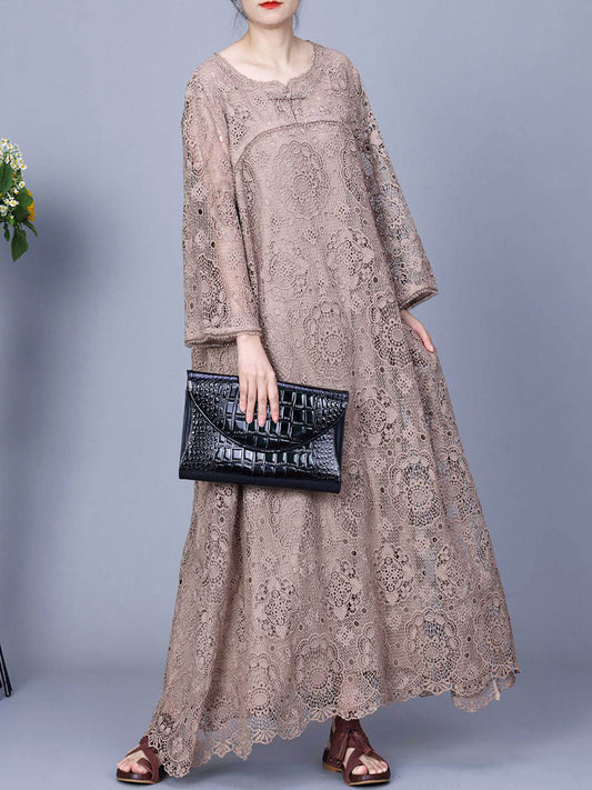 Summer Artsy Lace Spliced Maxi Dress Kl1017