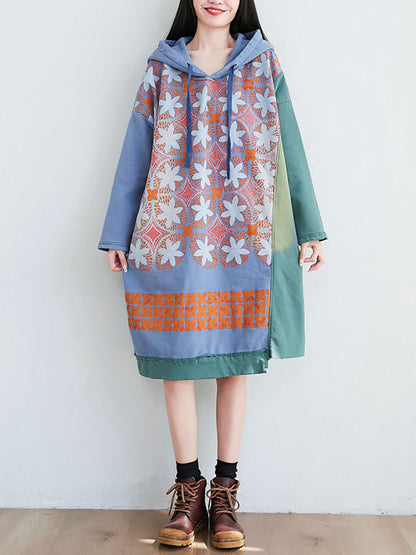 Artsy Flower Spliced Spring Hooded Sweatshirt Co1041