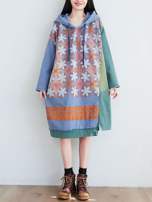 Artsy Flower Spliced Spring Hooded Sweatshirt Co1041