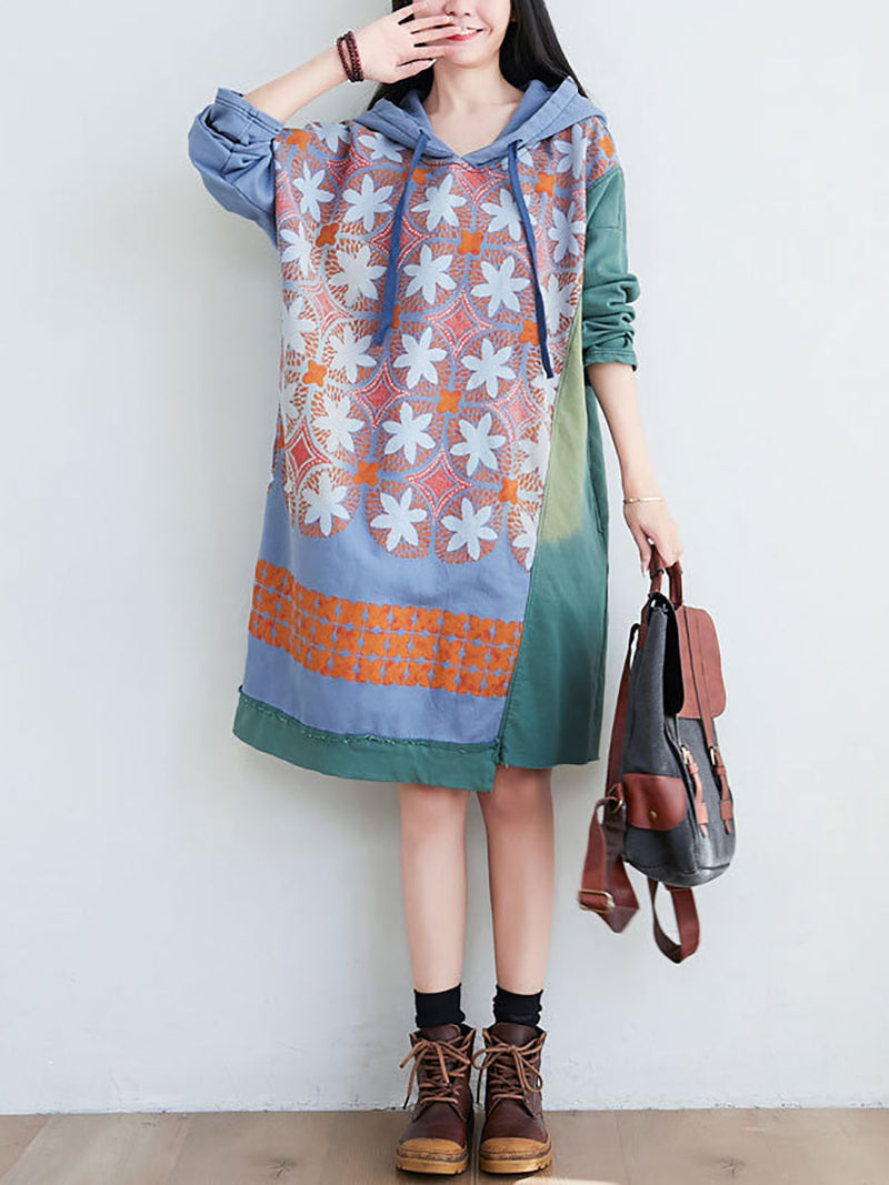 Artsy Flower Spliced Spring Hooded Sweatshirt Co1041