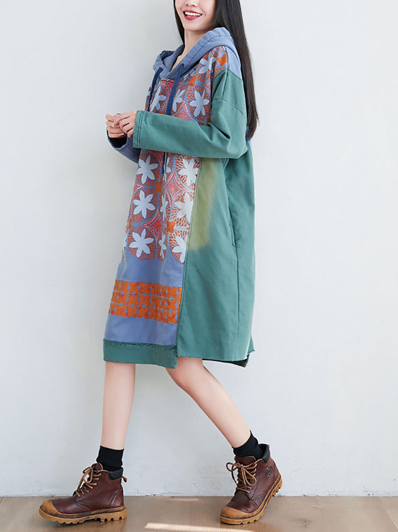 Artsy Flower Spliced Spring Hooded Sweatshirt Kl1047