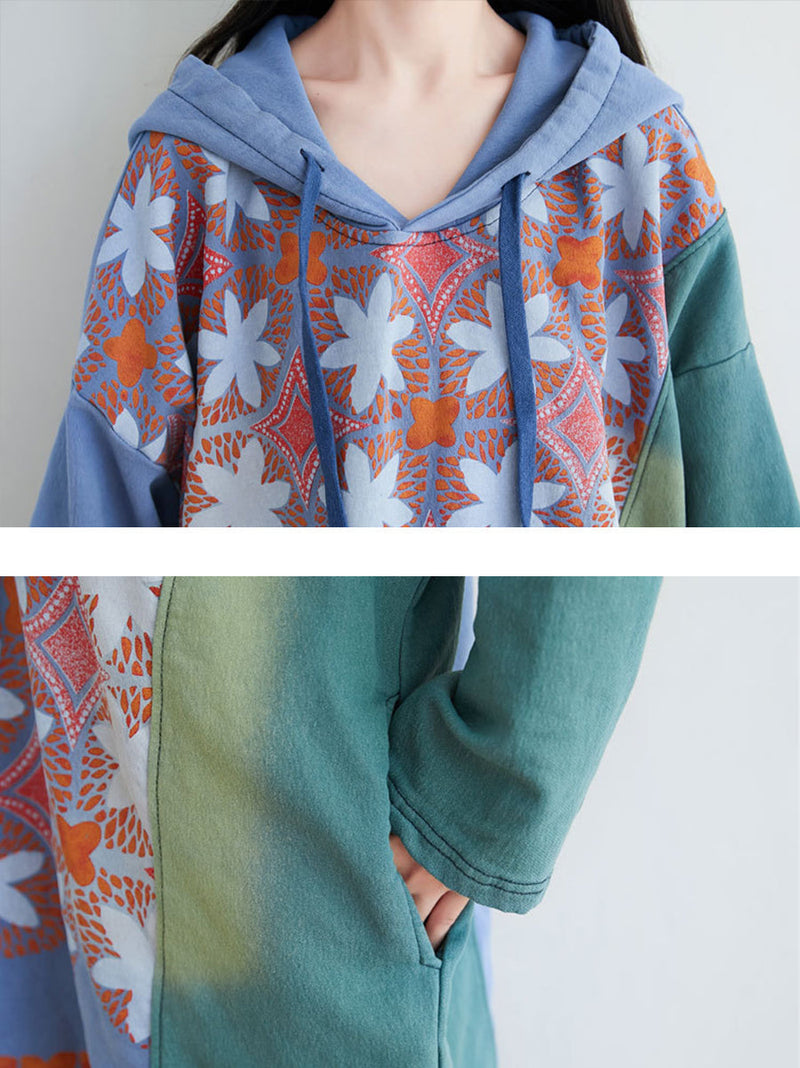 Artsy Flower Spliced Spring Hooded Sweatshirt Kl1047