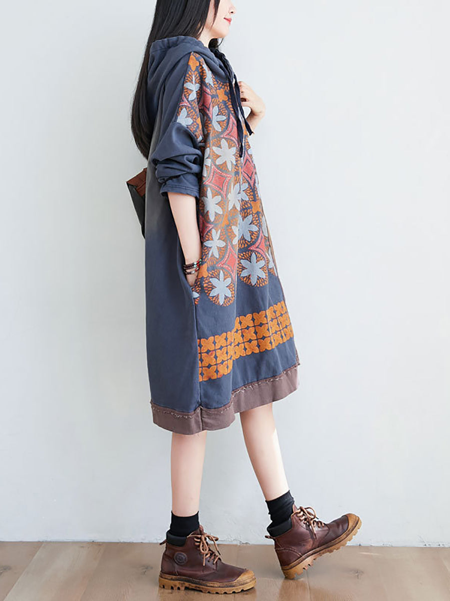 Artsy Flower Spliced Spring Hooded Sweatshirt Kl1047