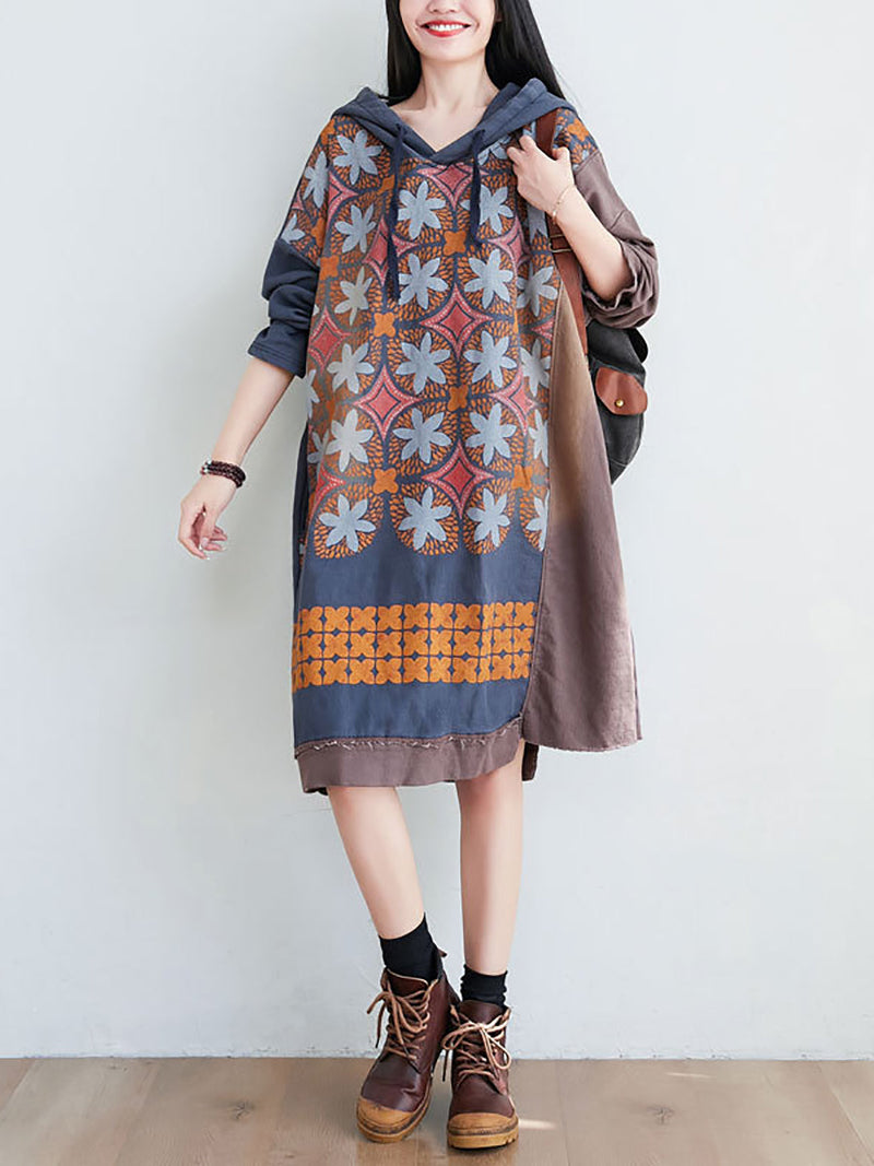 Artsy Flower Spliced Spring Hooded Sweatshirt Co1041