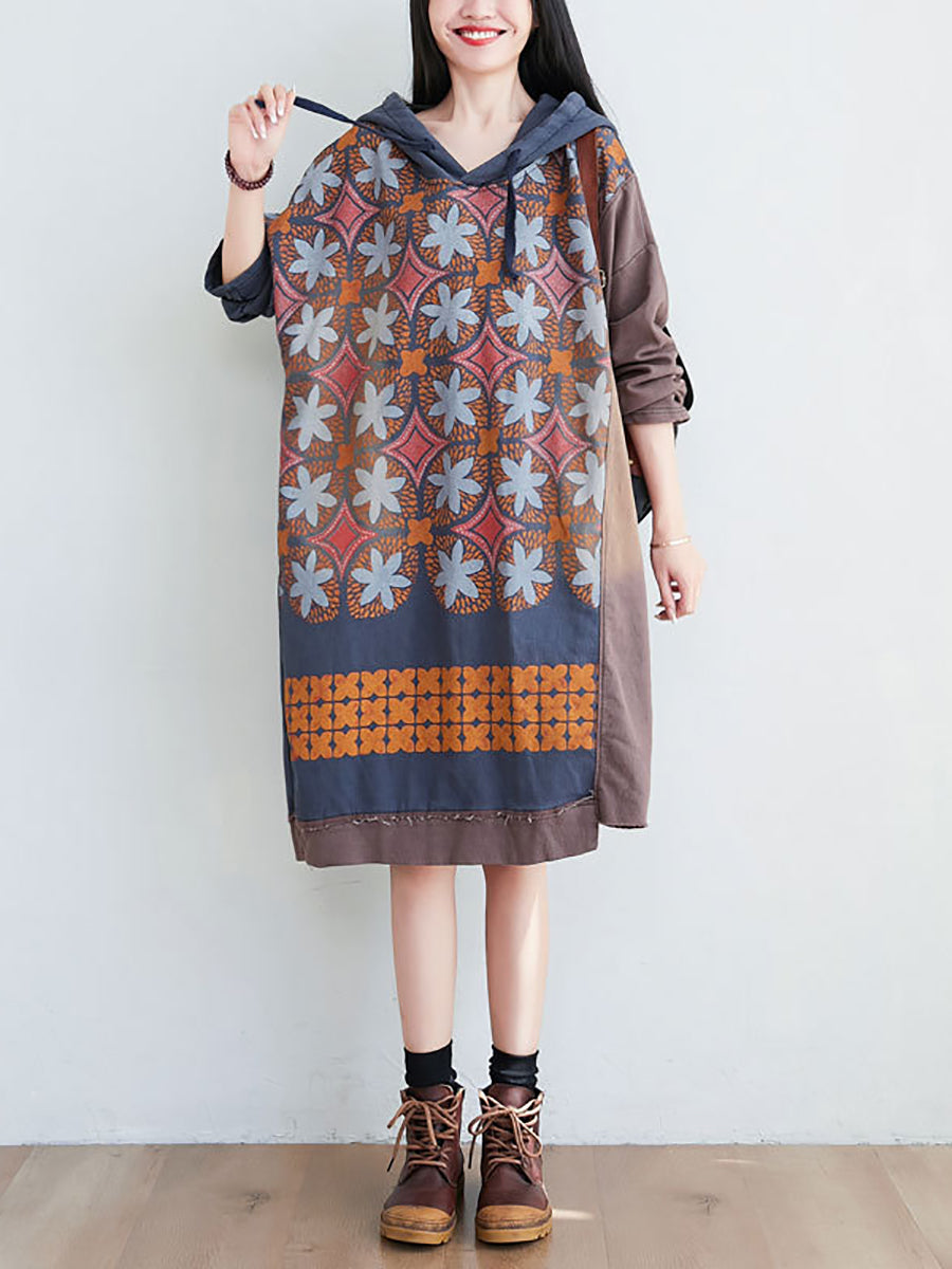 Artsy Flower Spliced Spring Hooded Sweatshirt Kl1047