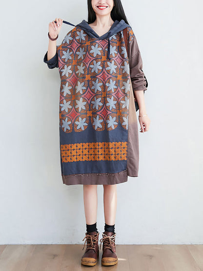 Artsy Flower Spliced Spring Hooded Sweatshirt Kl1047