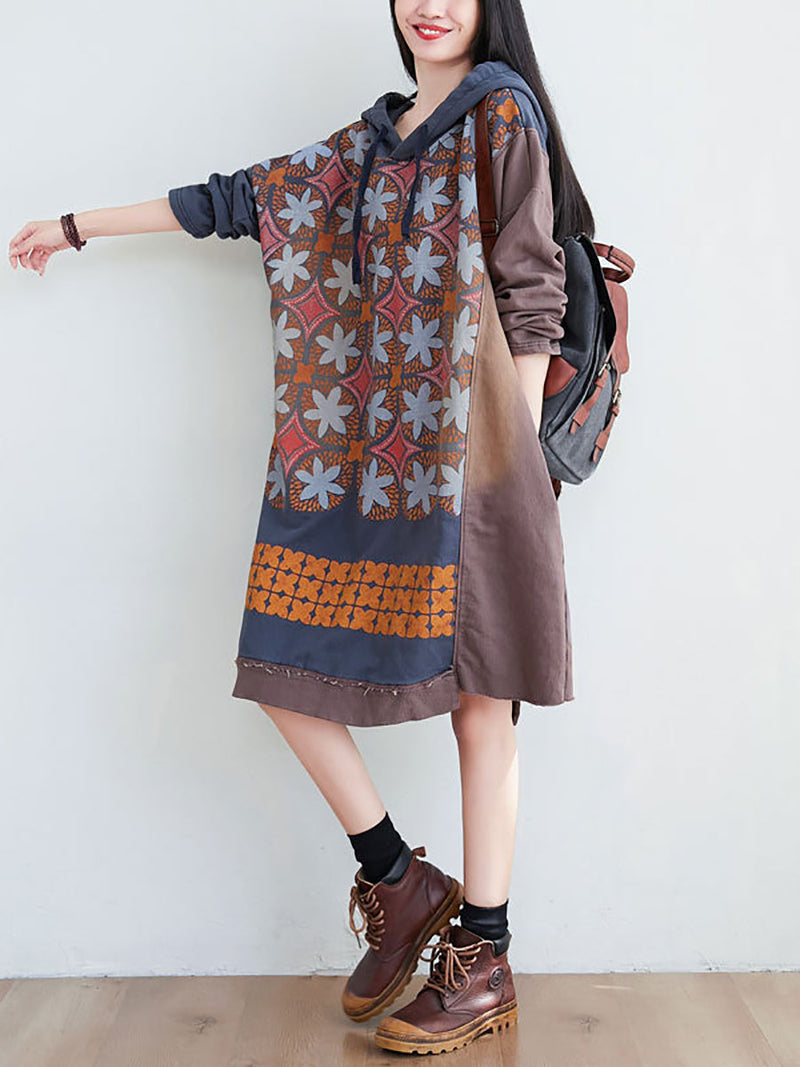 Artsy Flower Spliced Spring Hooded Sweatshirt Kl1047