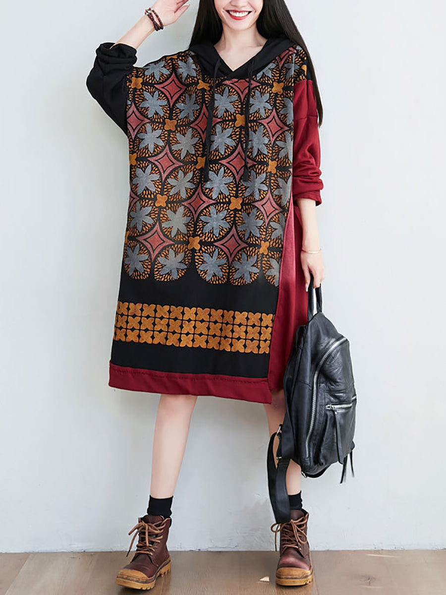 Artsy Flower Spliced Spring Hooded Sweatshirt Kl1047
